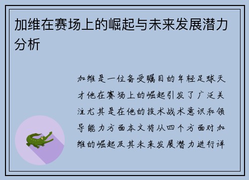 加维在赛场上的崛起与未来发展潜力分析