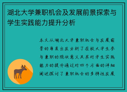 湖北大学兼职机会及发展前景探索与学生实践能力提升分析