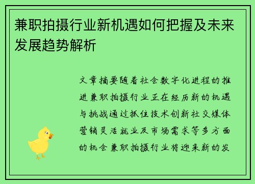 兼职拍摄行业新机遇如何把握及未来发展趋势解析